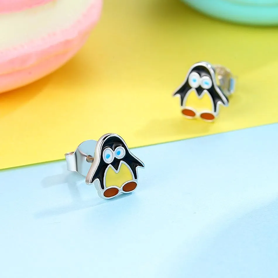 YE3179 925 Sterling Silver Enamel Penguin Stud Earrings