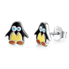YE3179 925 Sterling Silver Enamel Penguin Stud Earrings
