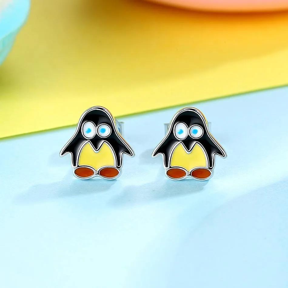YE3179 925 Sterling Silver Enamel Penguin Stud Earrings