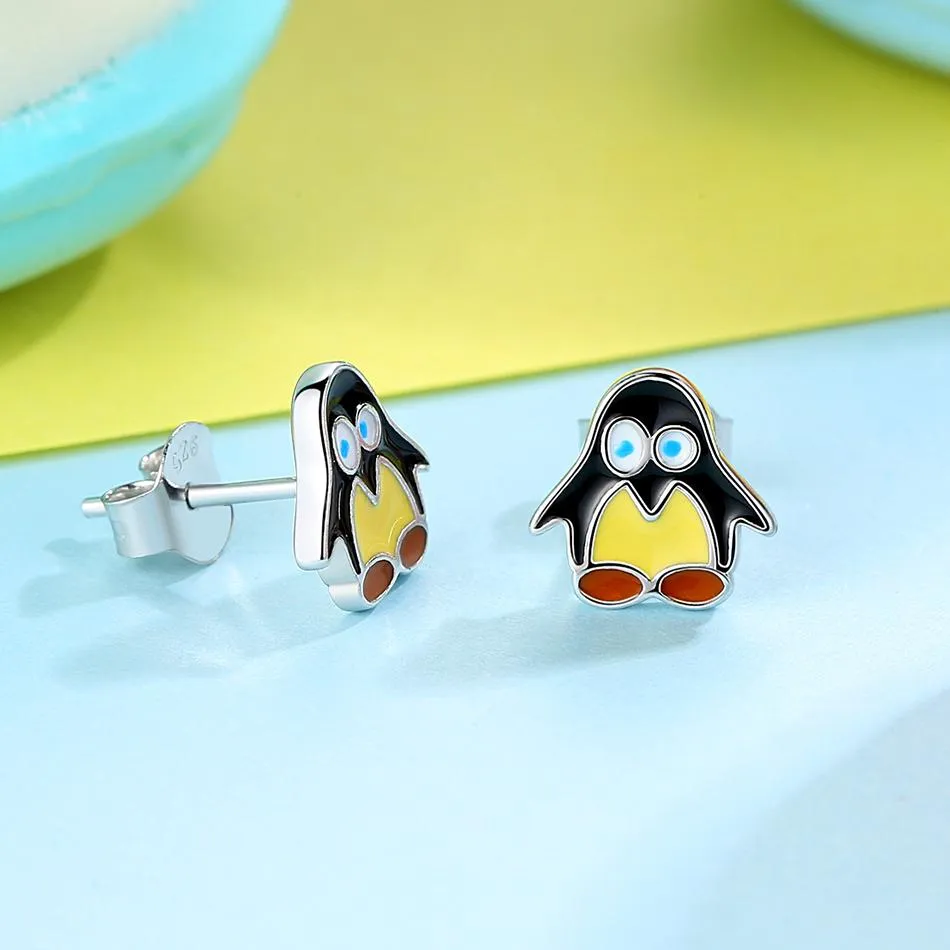 YE3179 925 Sterling Silver Enamel Penguin Stud Earrings