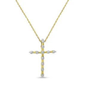 Yellow Plated .925 Sterling Silver 1/15 cttw Round Cut Diamond Cross Pendant Necklace (H-I, I2)