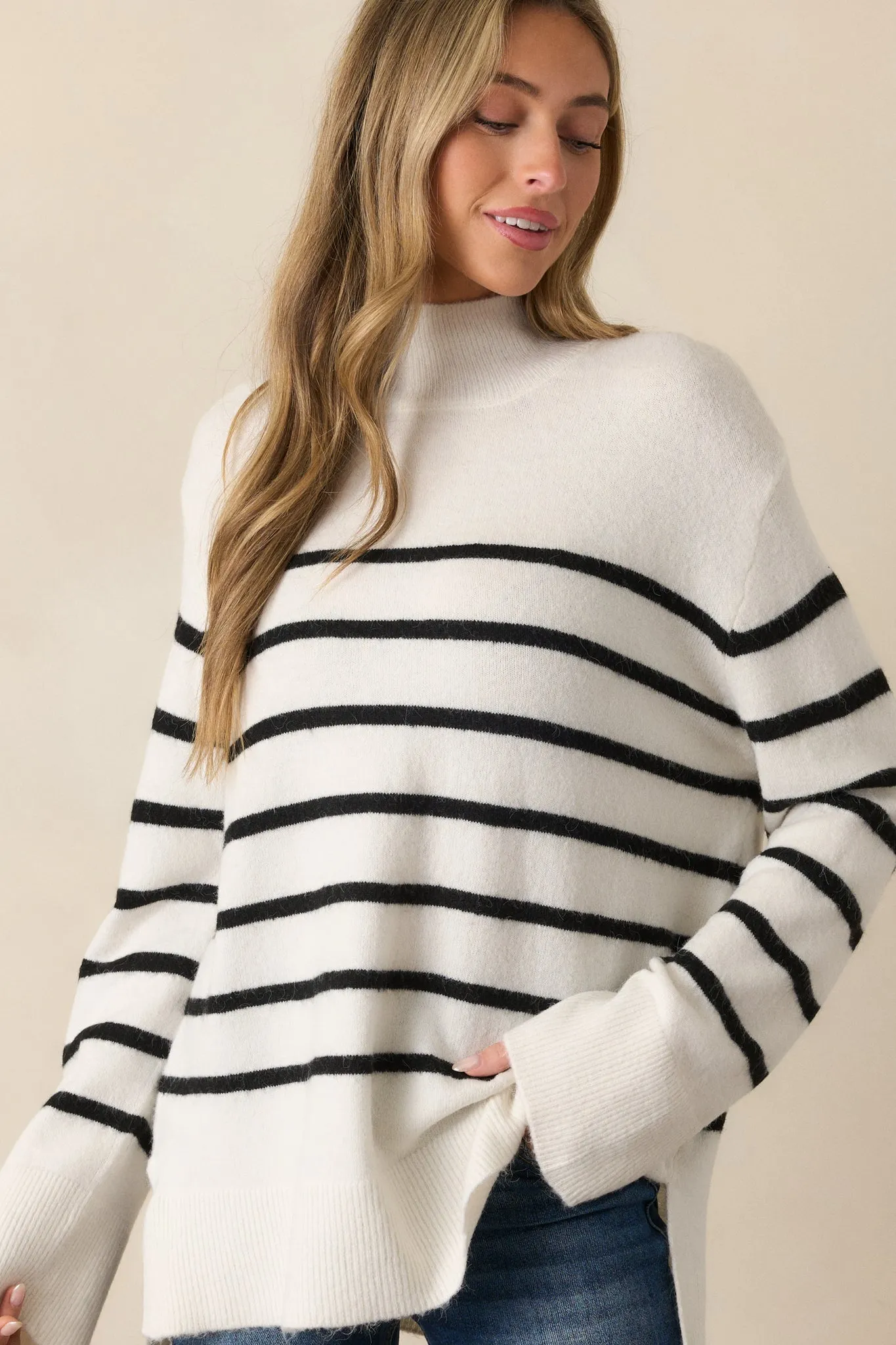 Z Supply Fin Sea Salt Ivory Stripe Turtleneck Sweater