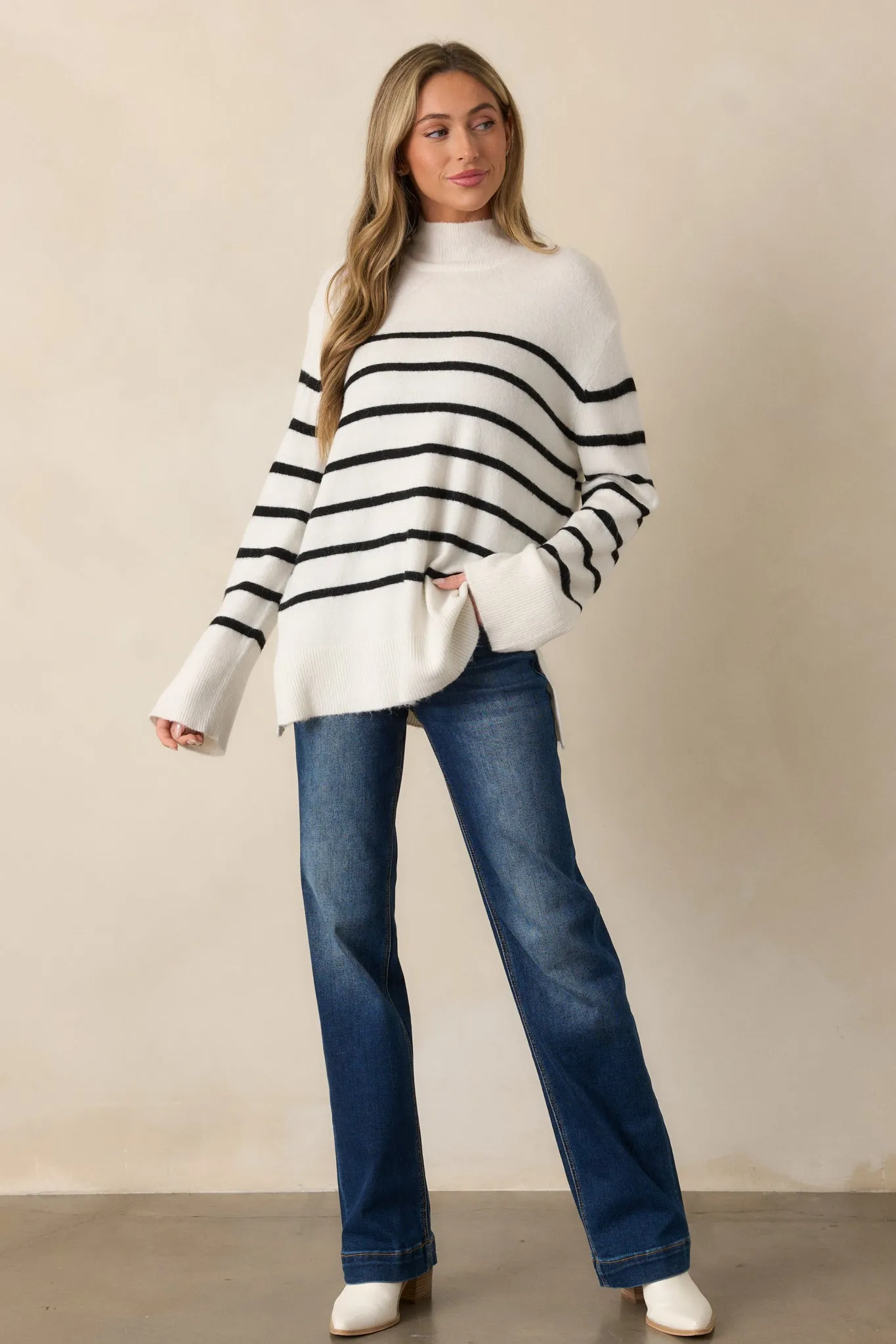Z Supply Fin Sea Salt Ivory Stripe Turtleneck Sweater