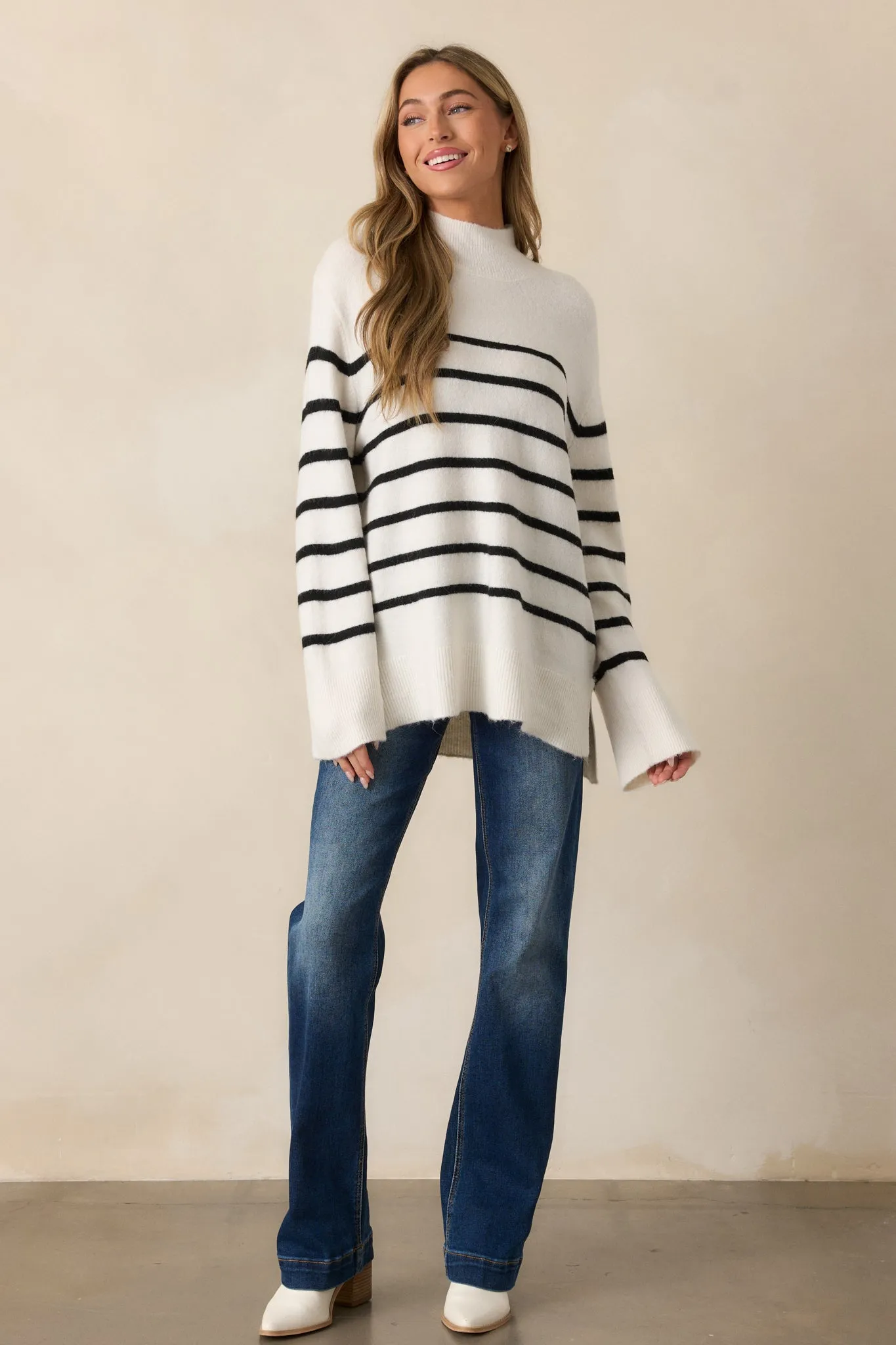 Z Supply Fin Sea Salt Ivory Stripe Turtleneck Sweater