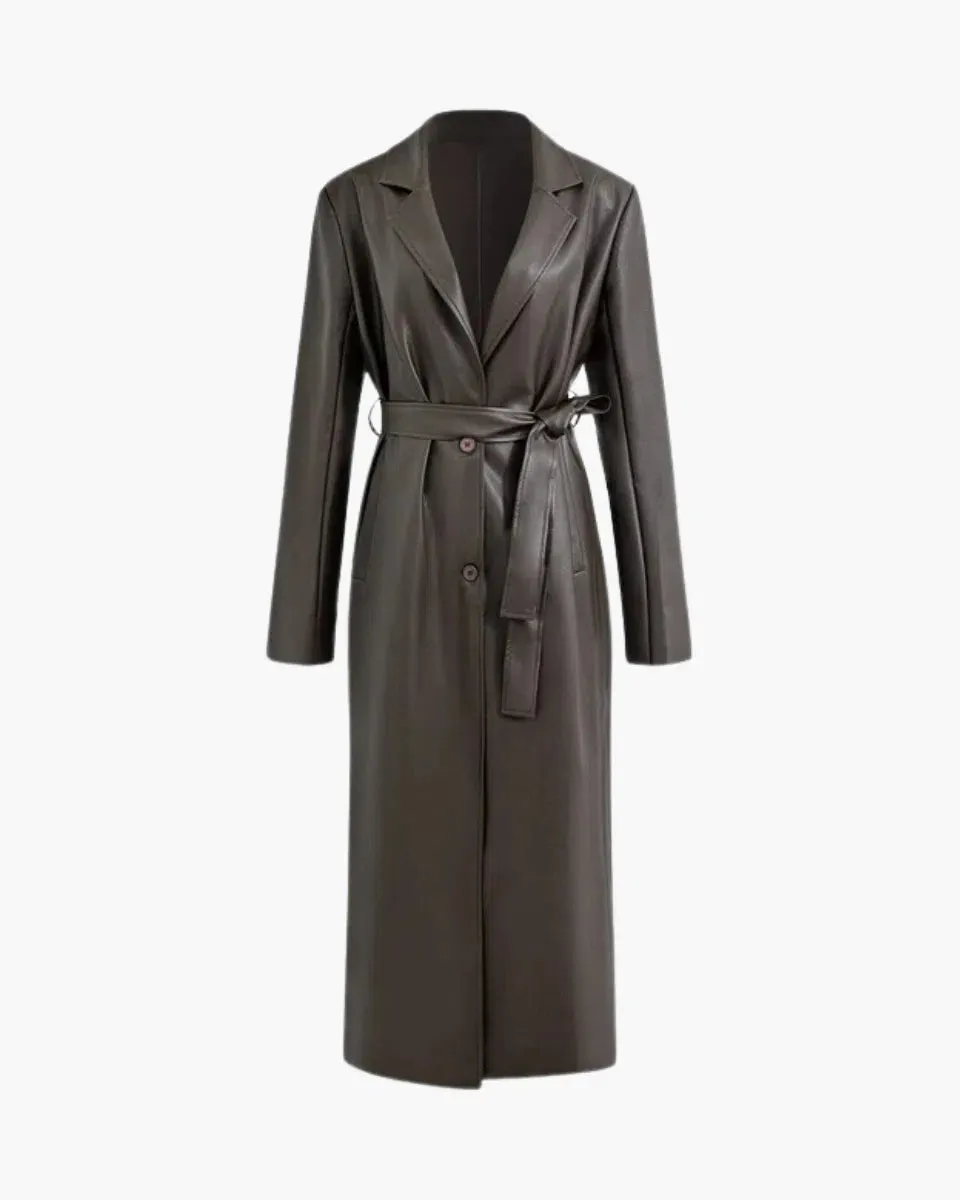 Zoe – Adjustable waist belt – Faux leather coat