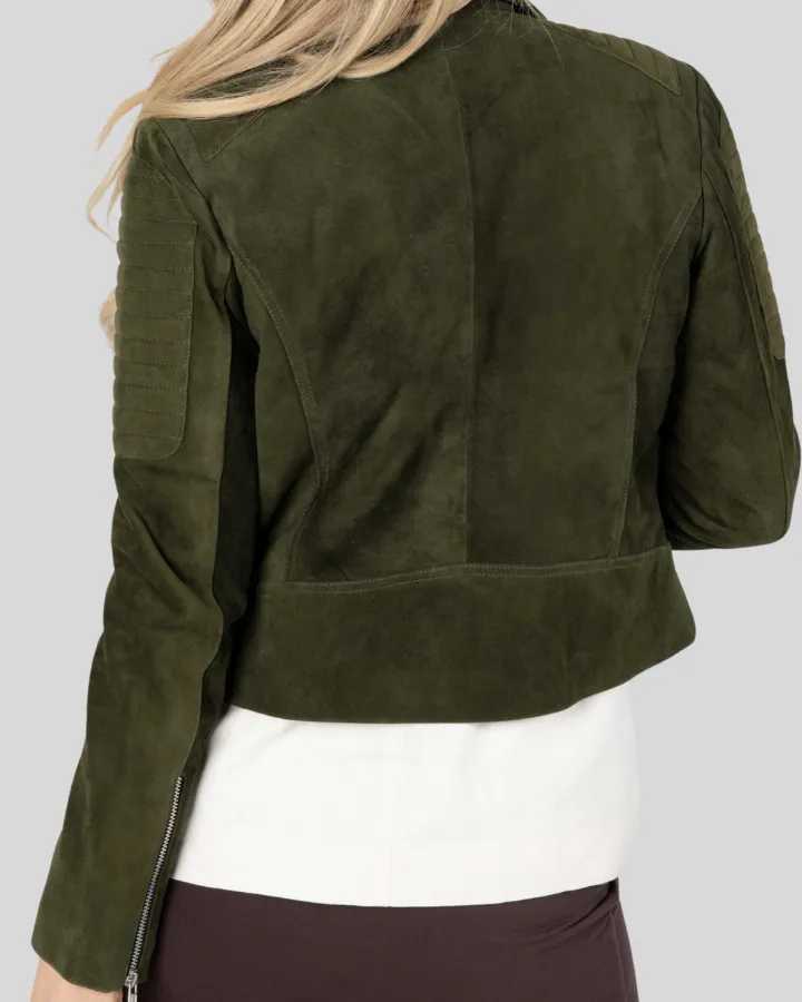 Zora Olive Green Suede Biker Leather Jacket